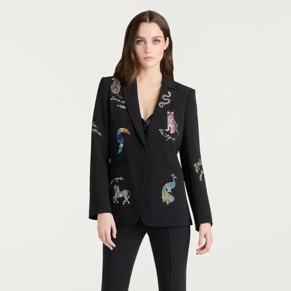 $695 Unworn Cinq A Sept Jungle Headset Karlie Bead Detail Blazer in Black - Picture 13 of 13